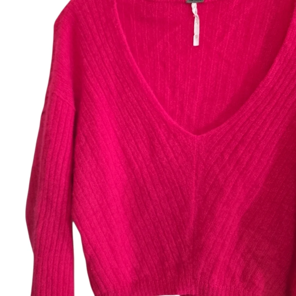 Free People Elias Cashmere Sweater in Hot Pink XS Soft Cozy V-neck